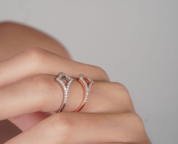 White Gold Plated Diamond Shaped Ring - Image 3