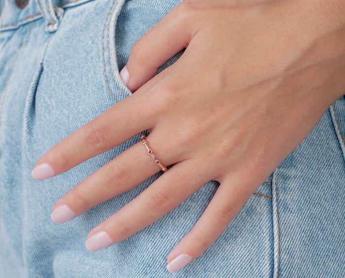 Rose Gold Plated Droplet Ring - Görsel 2