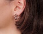Rose Gold Plated Arc Blue Sapphire Earrings - Image 2