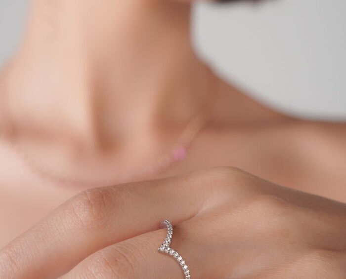 White Gold Plated Tiara Ring - Görsel 2