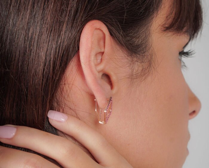 Rose Gold Plated Twin Diamond Shaped Earrings - Image 3