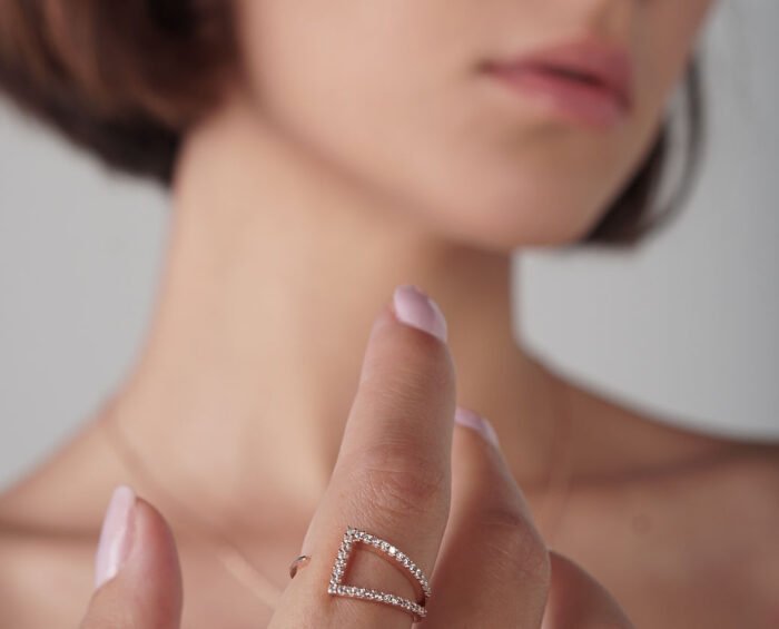 Rose Gold Plated Asymmetric Ring - Görsel 2