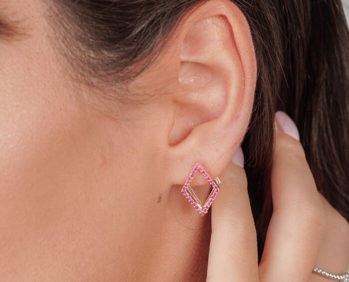 Rose Gold Plated Twin Diamond Shaped Earrings - Image 2