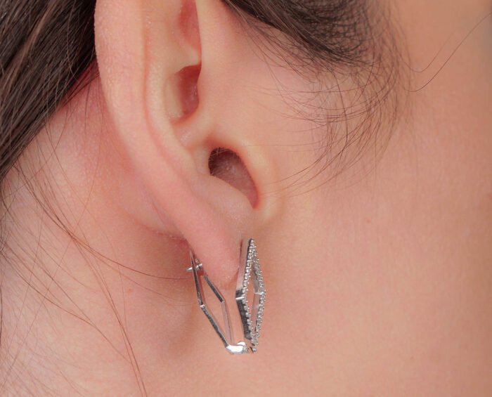 White Gold Plated Twin Diamond Shaped Earrings - Görsel 3