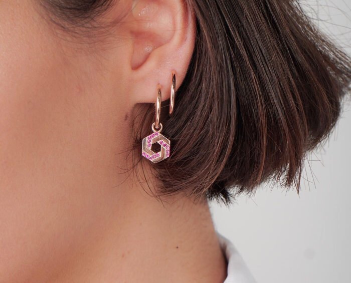 Rose Gold Plated Linked Hoop Earrings - Görsel 2